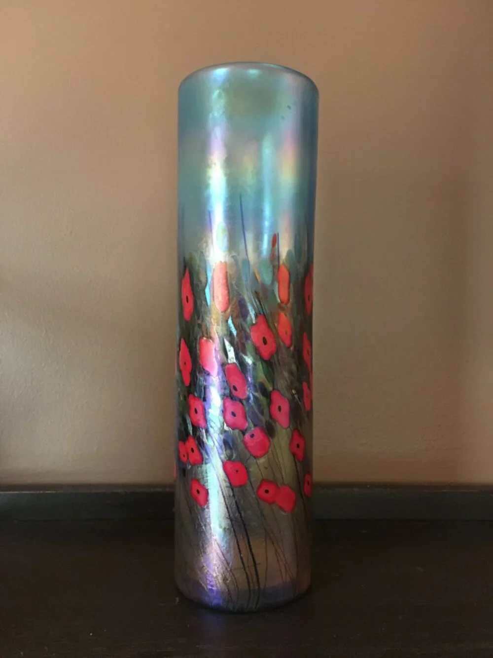 VTG 1990s Robert Held California Poppy Art Glass Cylinder Vase - Made in Canada - Picture 2 of 16